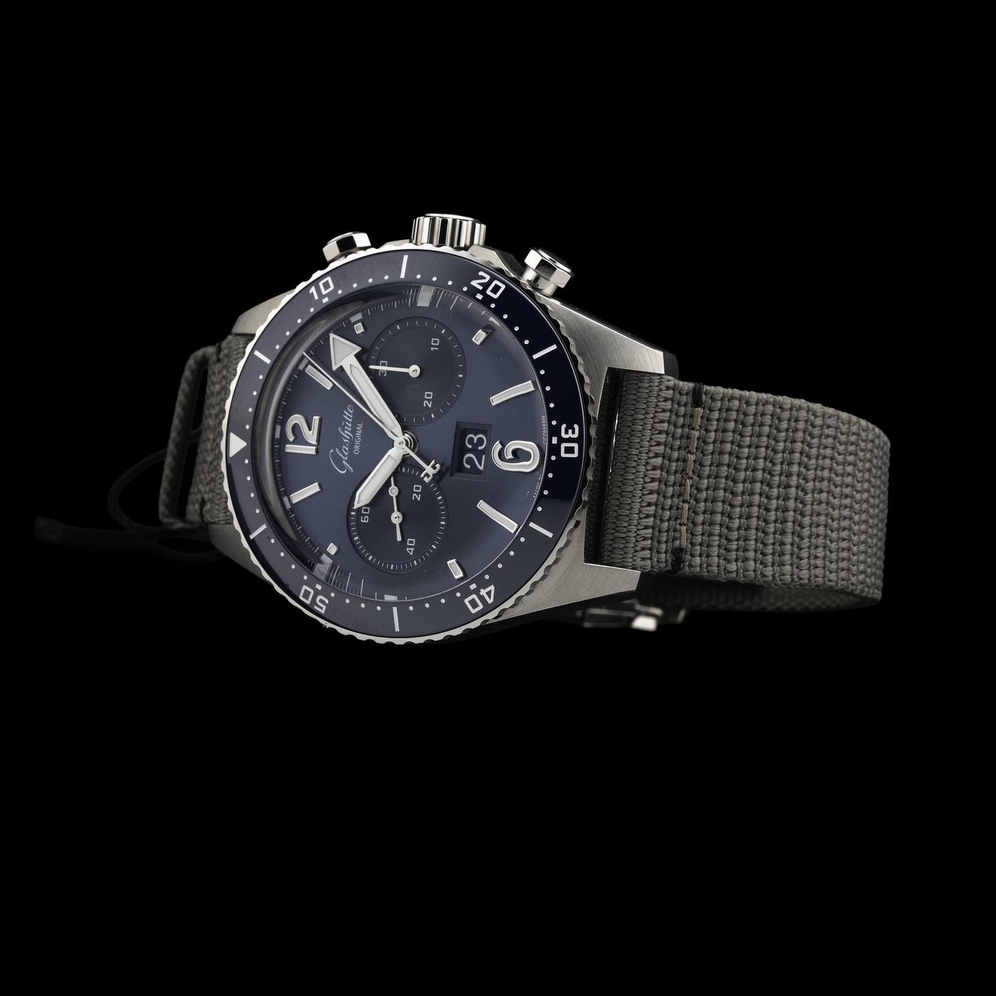 Glash\u00fctte Original SeaQ Chronograph Blue Dial on Grey Strap 1-37-23-02-81-34