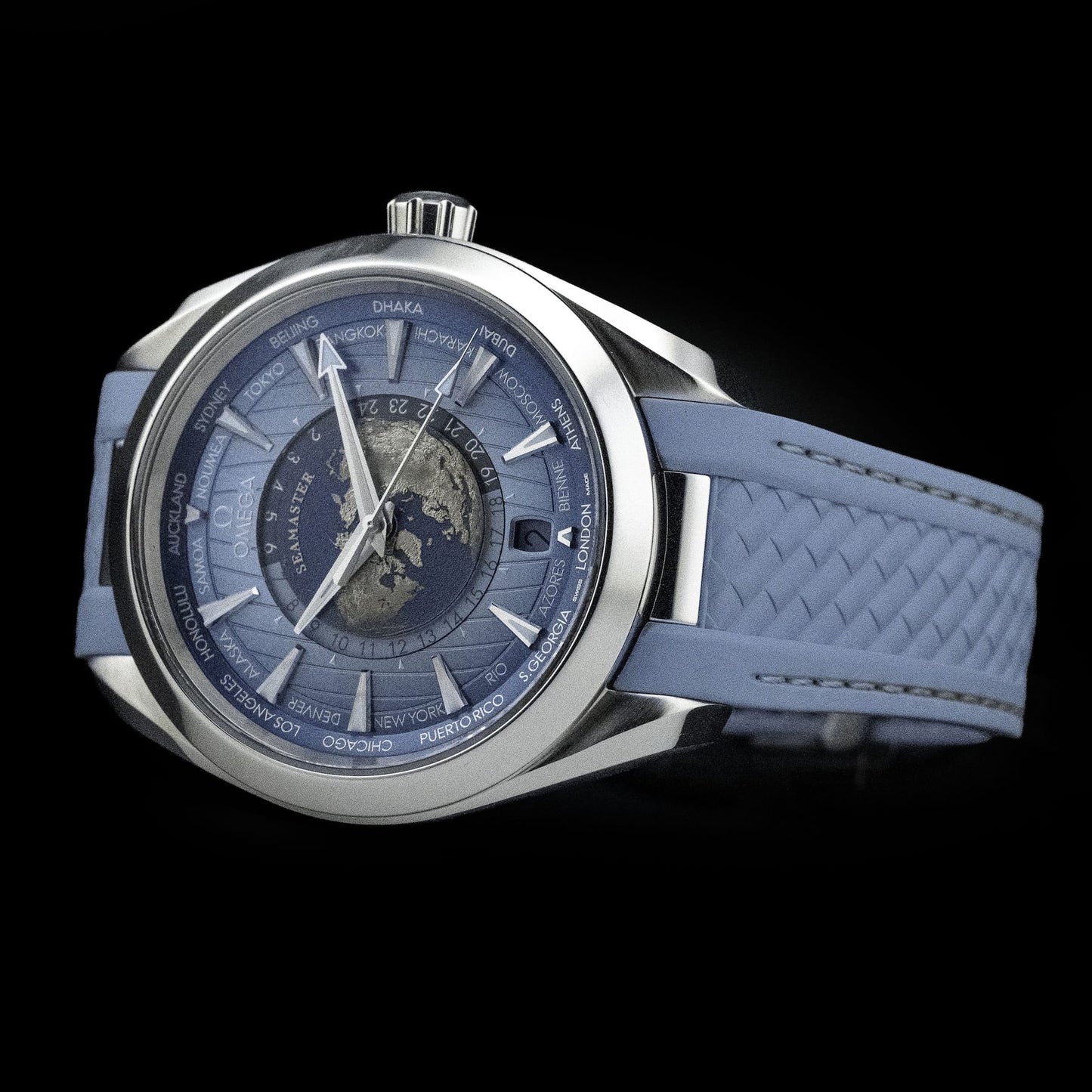 Omega 220.12.43.22.03.002 Seamaster Aqua Terra 150M Worldtimer Summer Blue on Strap