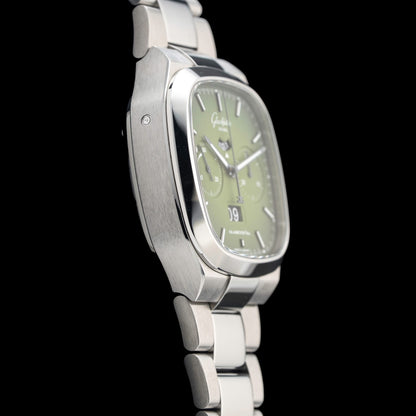Glash\u00fctte Original Seventies Chronograph Panorama Date Fab Green 1-37-02-09-02-70