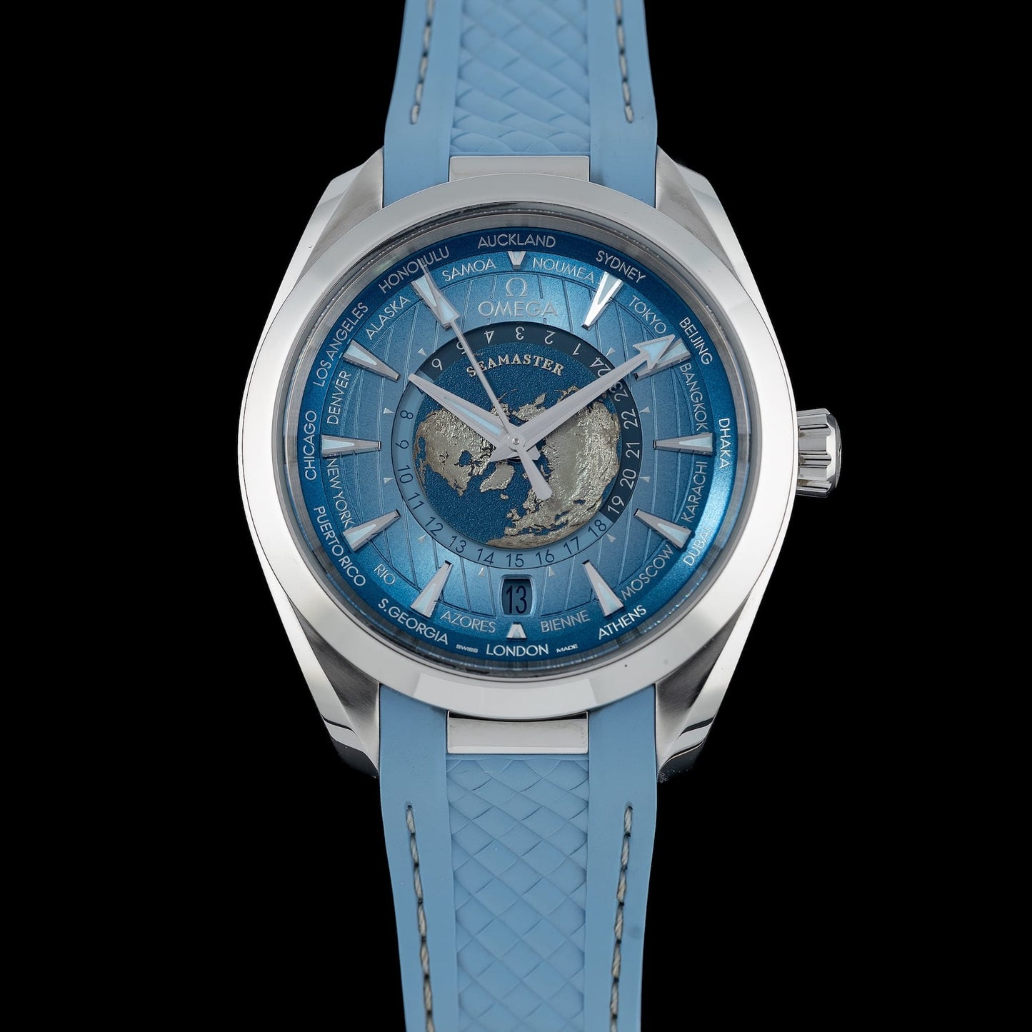 Omega 220.12.43.22.03.002 Seamaster Aqua Terra 150M Worldtimer Summer Blue on Strap