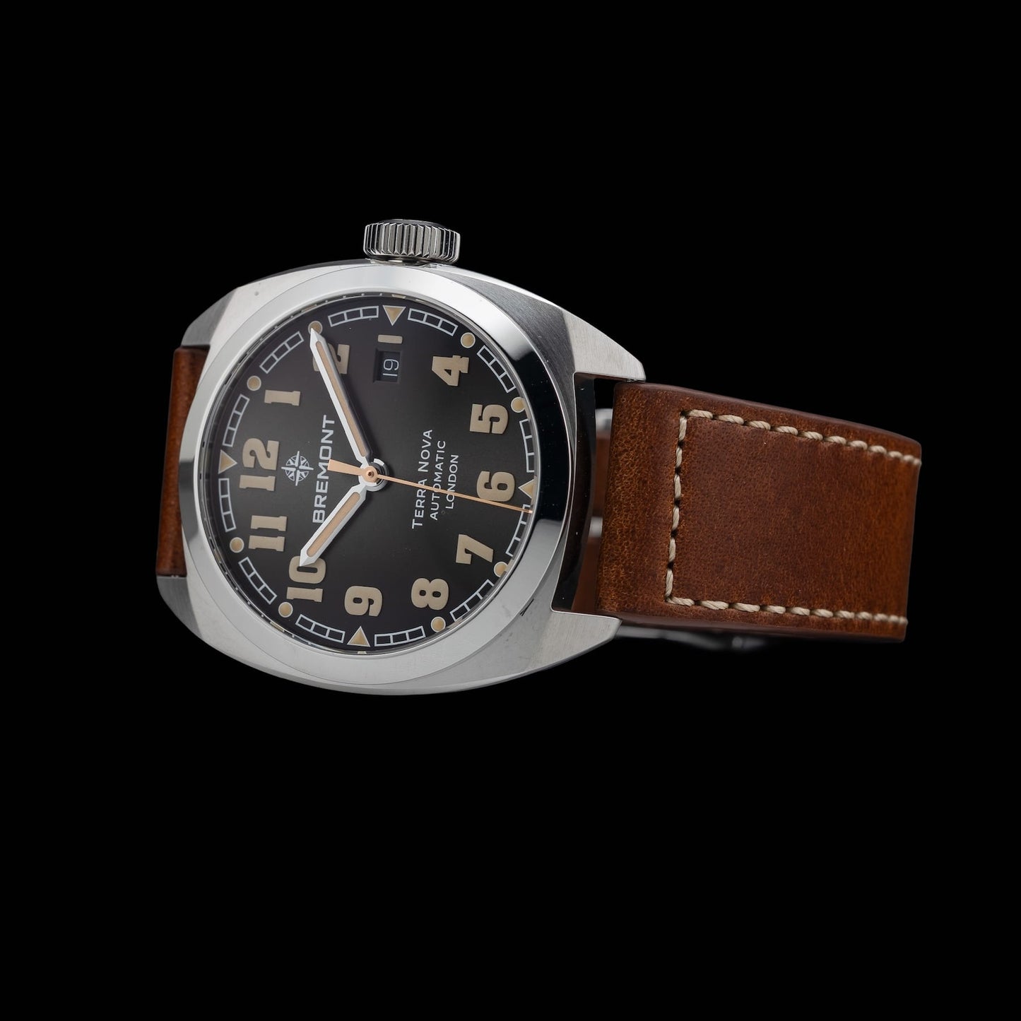 Bremont Terra Nova 40.5 Date Black Dial on Leather Strap TN40-DT-SS-BK-L-S