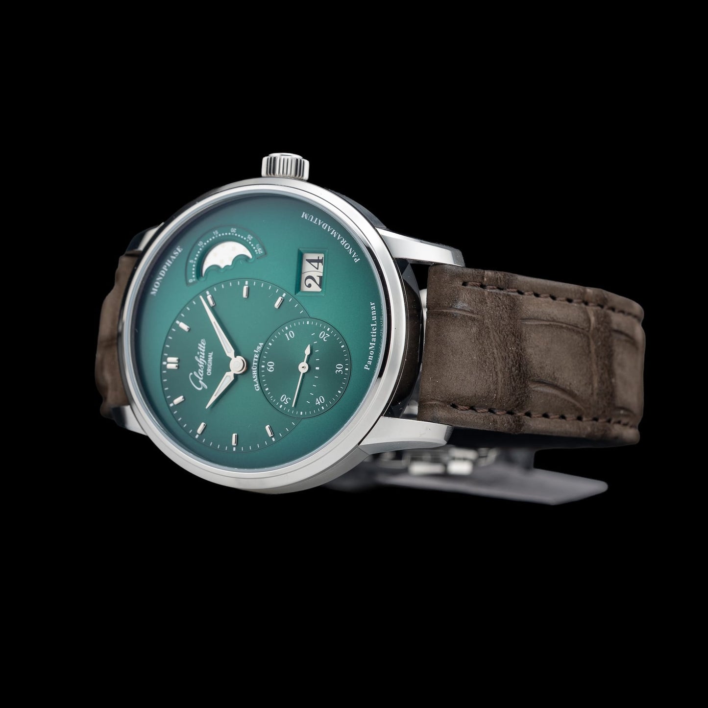 Glashütte Original PanoMaticLunar Green Dial on Leather Strap 1-90-02-13-32-62