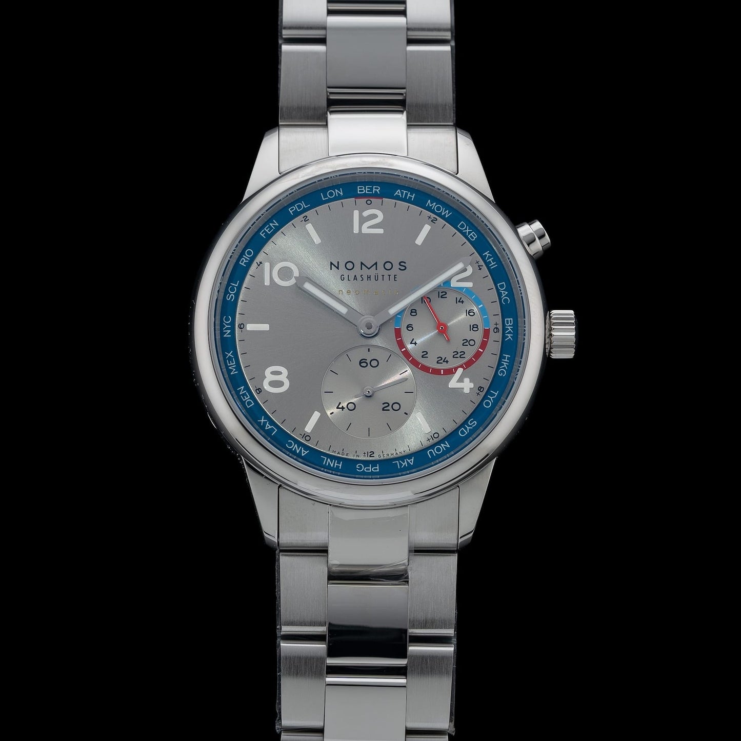 NOMOS Glash\u00fctte Club Sport Neomatik Worldtimer Silver 791