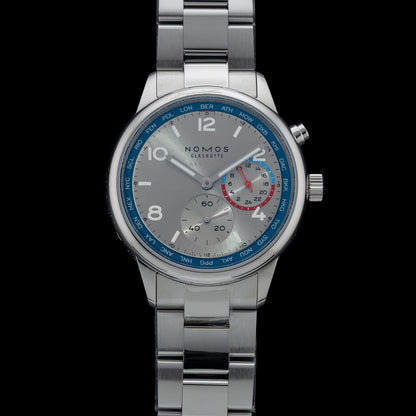 NOMOS Glash\u00fctte Club Sport Neomatik Worldtimer Silver 791
