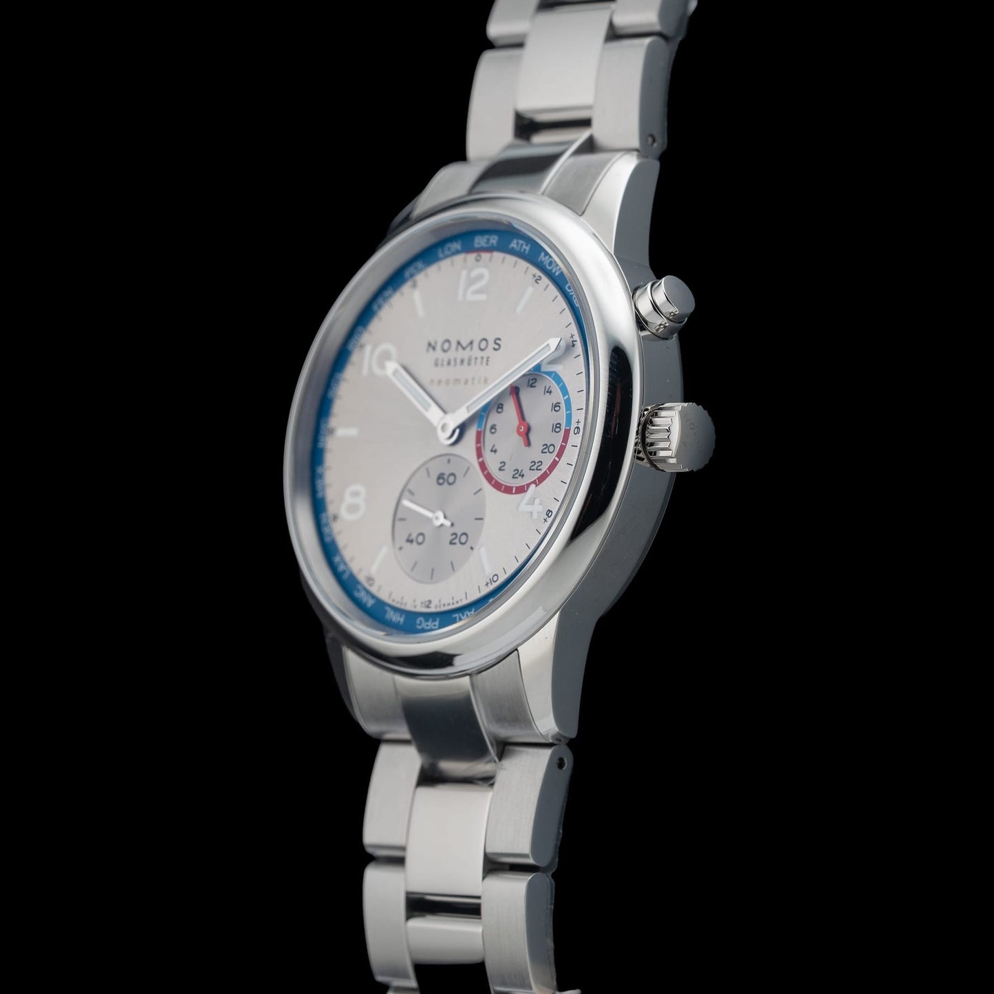 NOMOS Glash\u00fctte Club Sport Neomatik Worldtimer Silver 791
