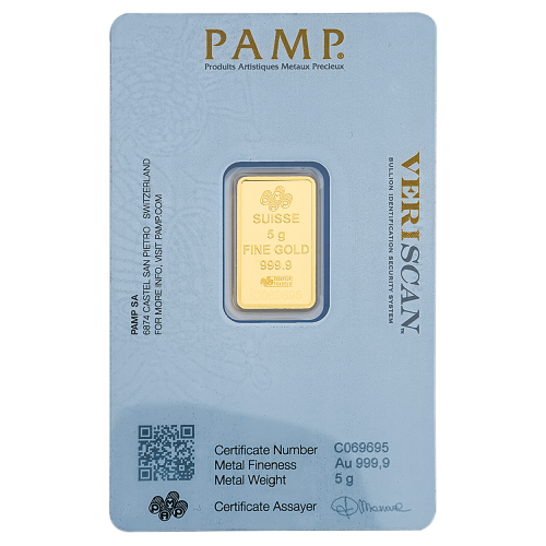 5 Gm PAMP Suisse Gold bar 999.9 Purity