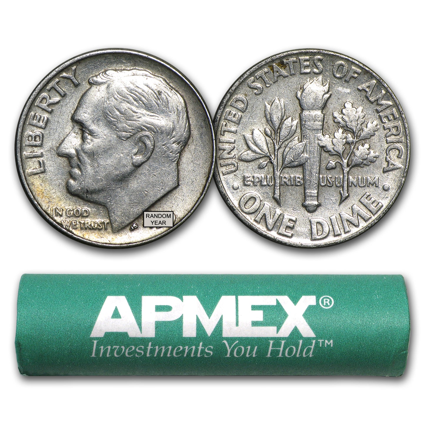 90% Silver Roosevelt Dimes 50-Coin Roll Avg Circ