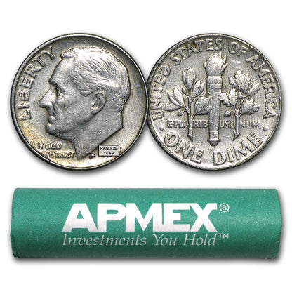 90% Silver Roosevelt Dimes 50-Coin Roll Avg Circ