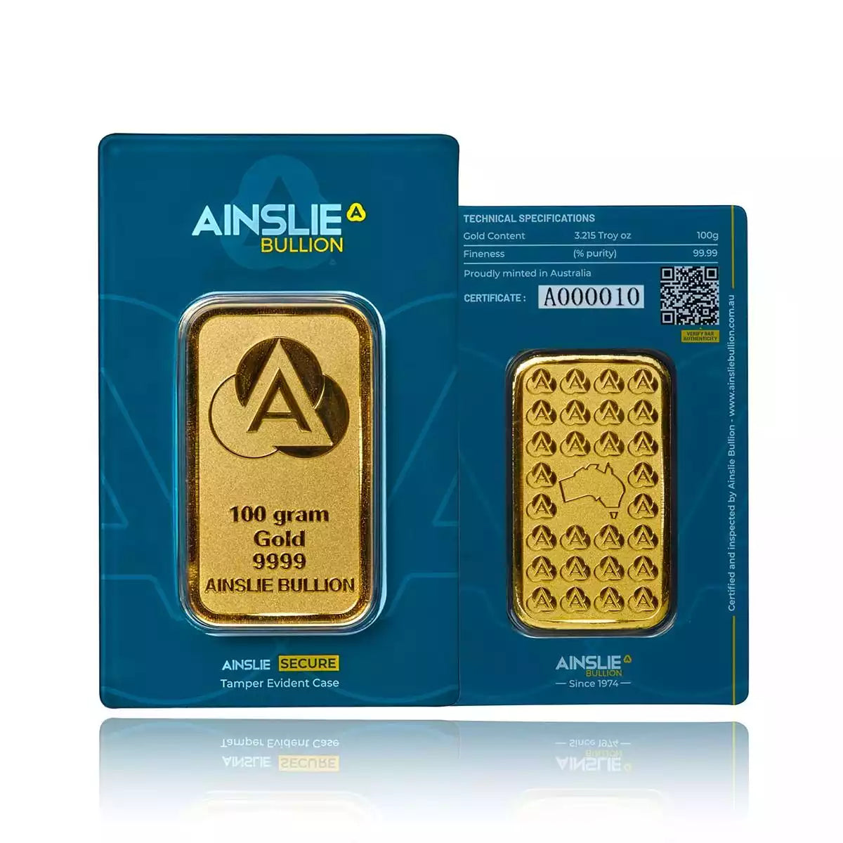 100g Ainslie Minted Gold Bar