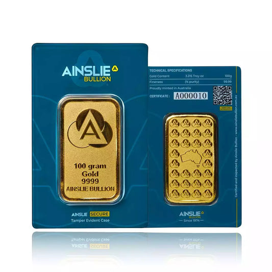 100g Ainslie Minted Gold Bar