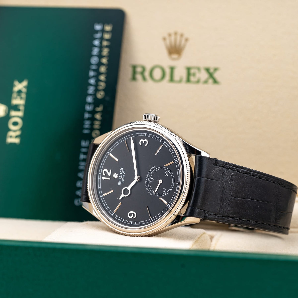 Rolex M52509-0001 Pertetual 1908 18K White Gold Black Dial