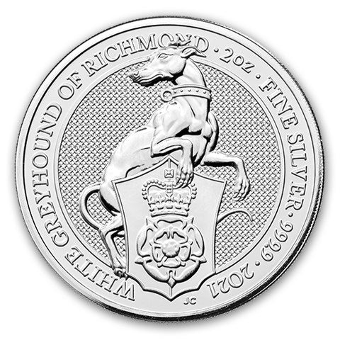 UK Queen's Beasts White Greyhound 2 oz Silver Coins - ID 2260
