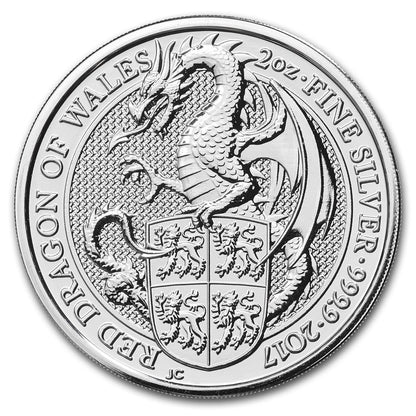 UK Queen's Beasts Red Dragon 2017 2 oz Silver Coins - ID 1899
