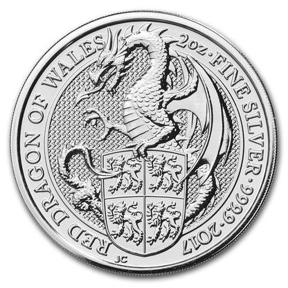 UK Queen's Beast Red Dragon of Wales 2 oz Silver Coins - ID 1899