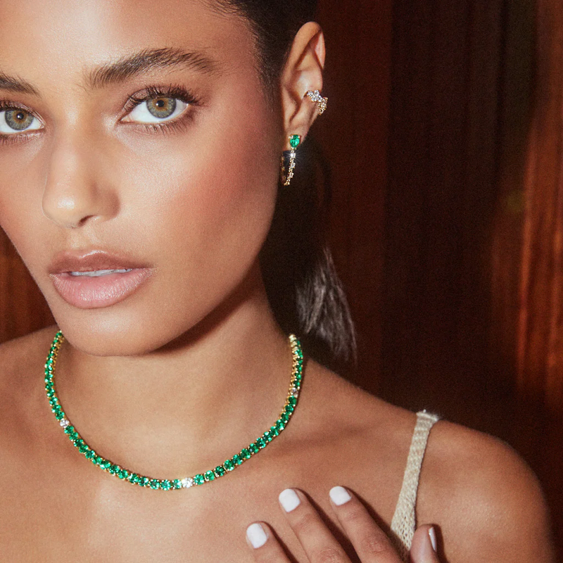 SMALL EMERALD AND DIAMOND FLORA CHOKER