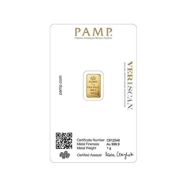 1g PAMP Lady Fortuna Gold Minted Bar