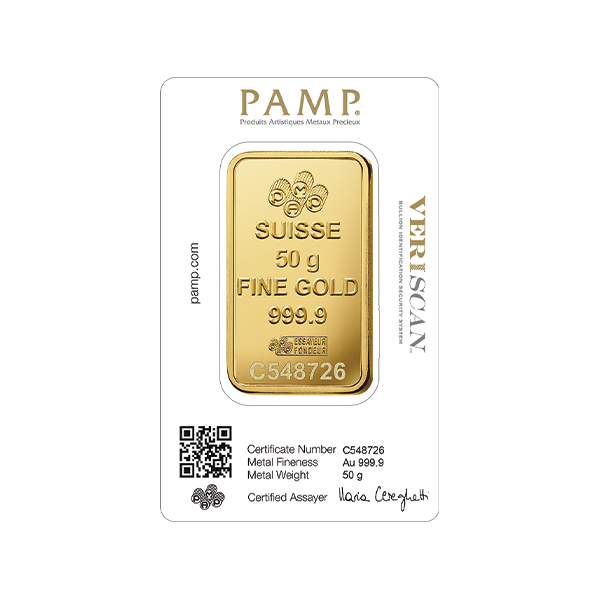 50g PAMP Lady Fortuna Gold Minted Bar