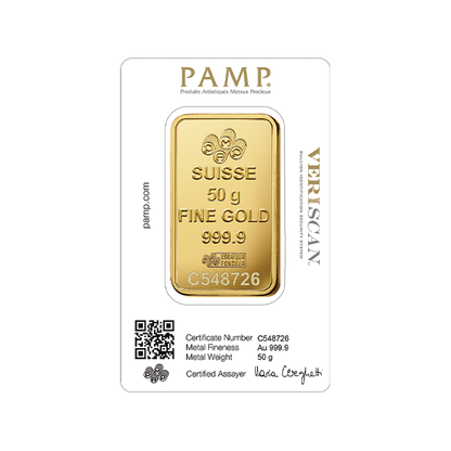 50g PAMP Lady Fortuna Gold Minted Bar