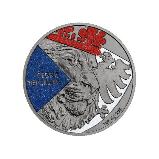 1oz Czech Lion Black Platinum, Diamond Effect Silver Coin