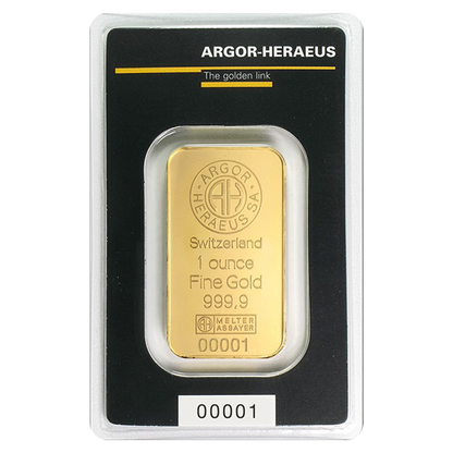 1 oz Gold Bars - Argor Heraeus (w/ assay)