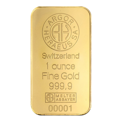 1 oz Gold Bars - Argor Heraeus (w/ assay)