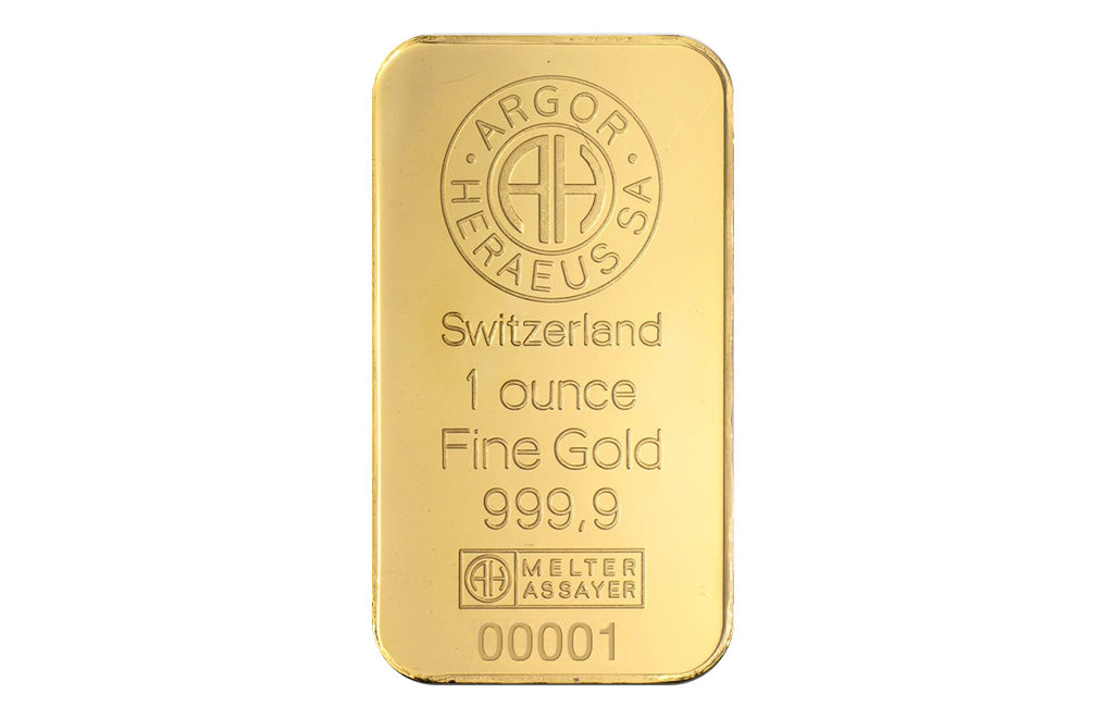 1 oz Gold Bars - Argor Heraeus (w/ assay)