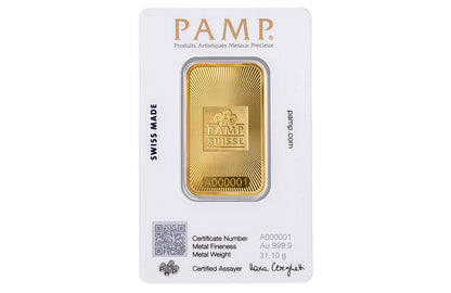 1 oz Gold Bars - PAMP Suisse (w/ assay)