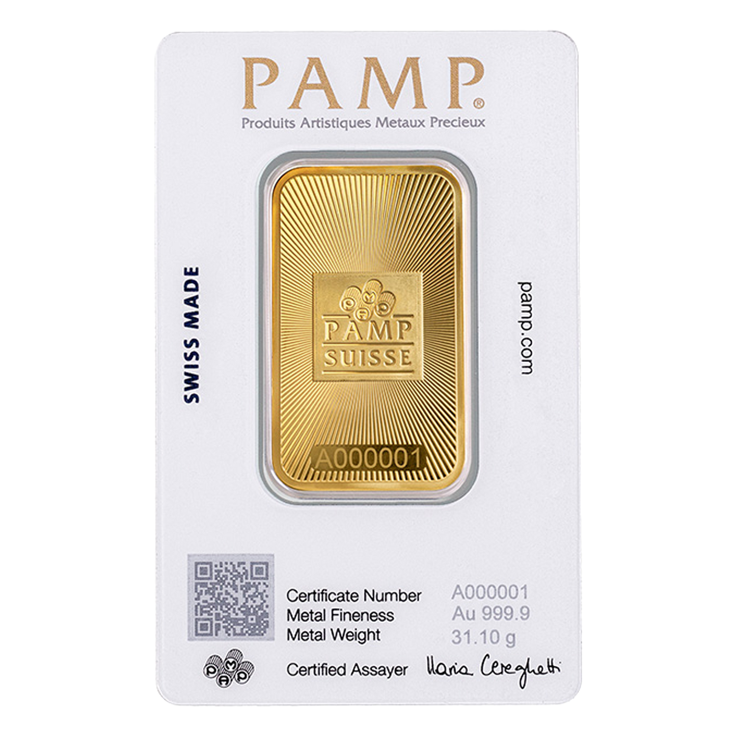 1 oz Gold Bars - PAMP Suisse (w/ assay)