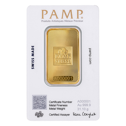 1 oz Gold Bars - PAMP Suisse (w/ assay)