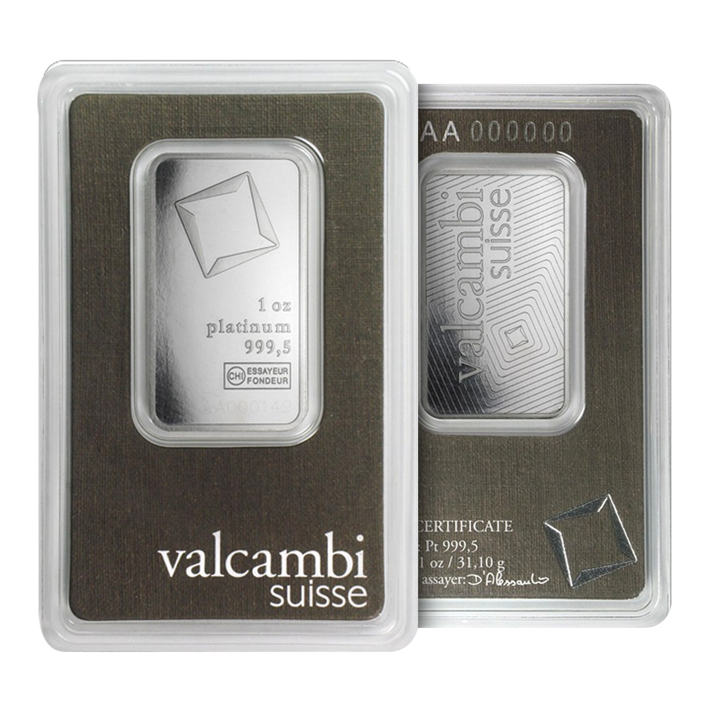 1 oz Platinum Valcambi Suisse Bars