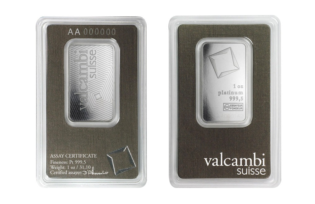 Buy 1 oz Platinum Valcambi Suisse Bars