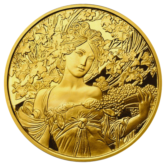 Buy 1 oz Silver Mucha Champagne White Star Gold Plated Proof Round
