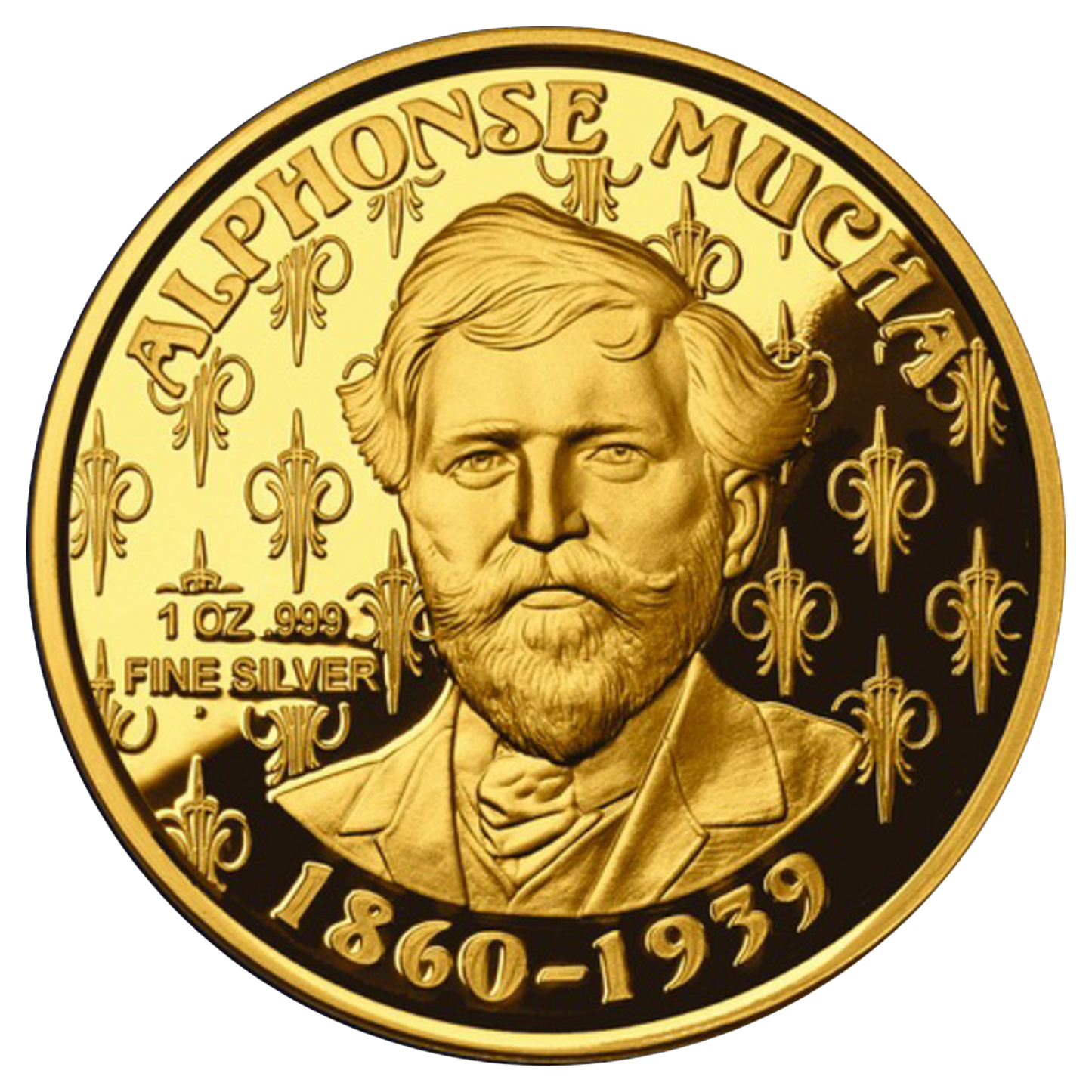 Buy 1 oz Silver Mucha Champagne White Star Gold Plated Proof Round
