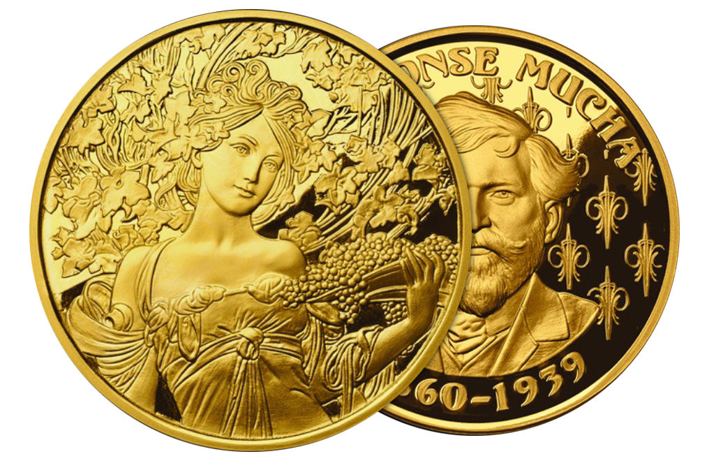 Buy 1 oz Silver Mucha Champagne White Star Gold Plated Proof Round