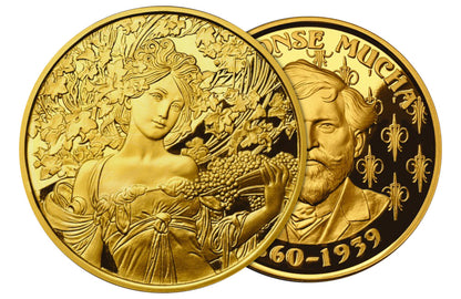 Buy 1 oz Silver Mucha Champagne White Star Gold Plated Proof Round