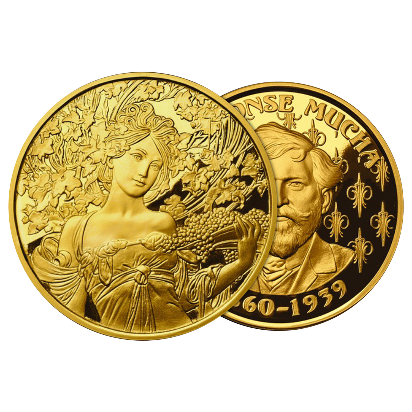 Buy 1 oz Silver Mucha Champagne White Star Gold Plated Proof Round