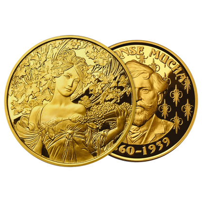 Buy 1 oz Silver Mucha Champagne White Star Gold Plated Proof Round