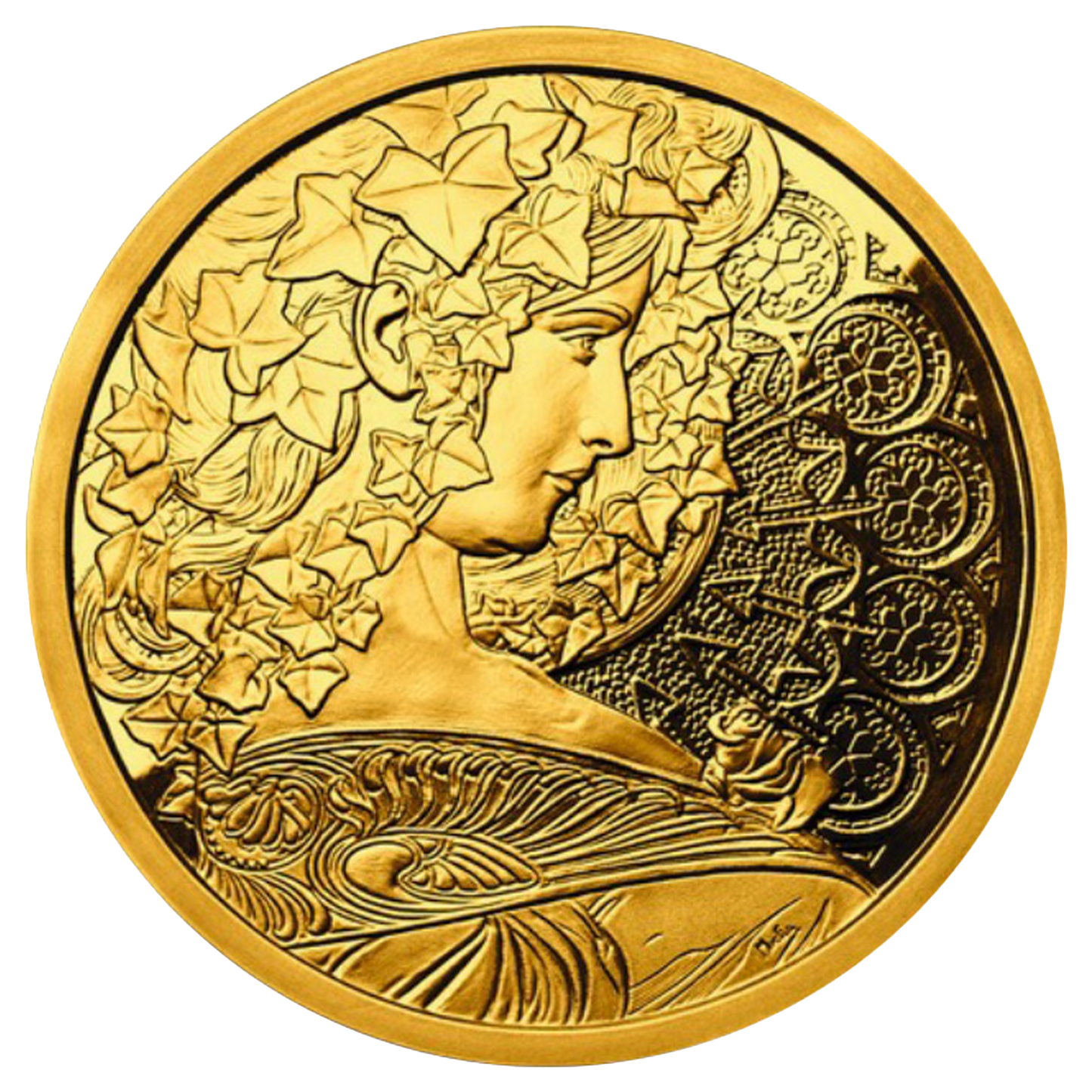 Buy 1 oz Silver Mucha Ivy Gold Plated Proof Round
