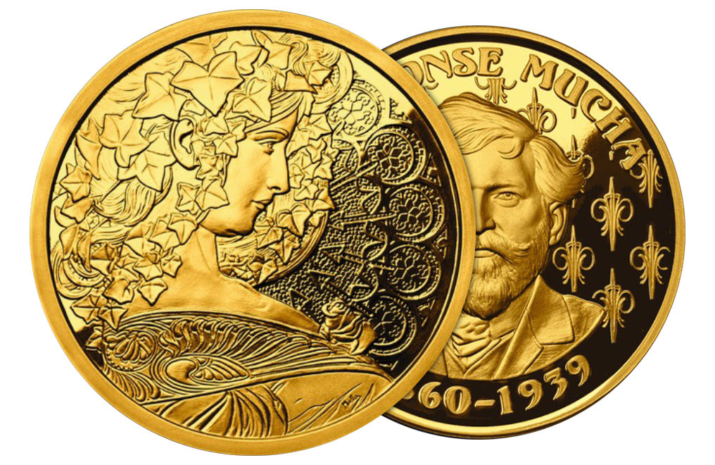 Buy 1 oz Silver Mucha Ivy Gold Plated Proof Round