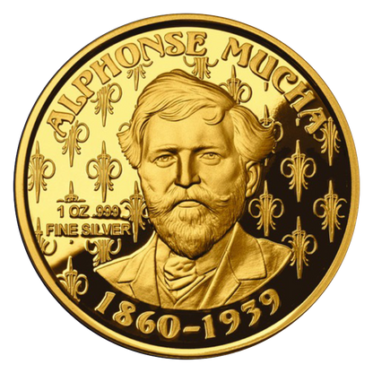 Buy 1 oz Silver Mucha JOB Gold Plated Proof Round