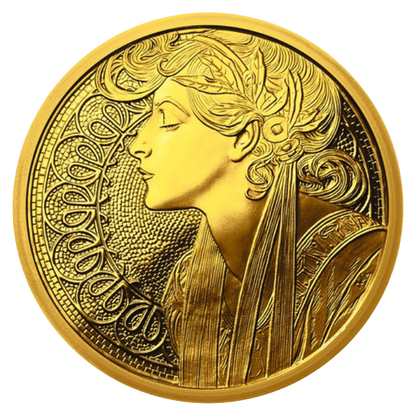 Buy 1 oz Silver Mucha Laurel Gold Plated Proof Round