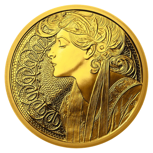 Buy 1 oz Silver Mucha Laurel Gold Plated Proof Round