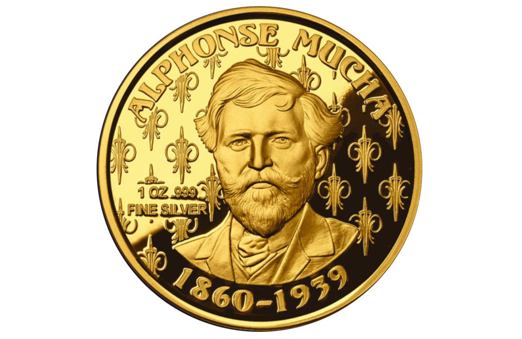 Buy 1 oz Silver Mucha Laurel Gold Plated Proof Round