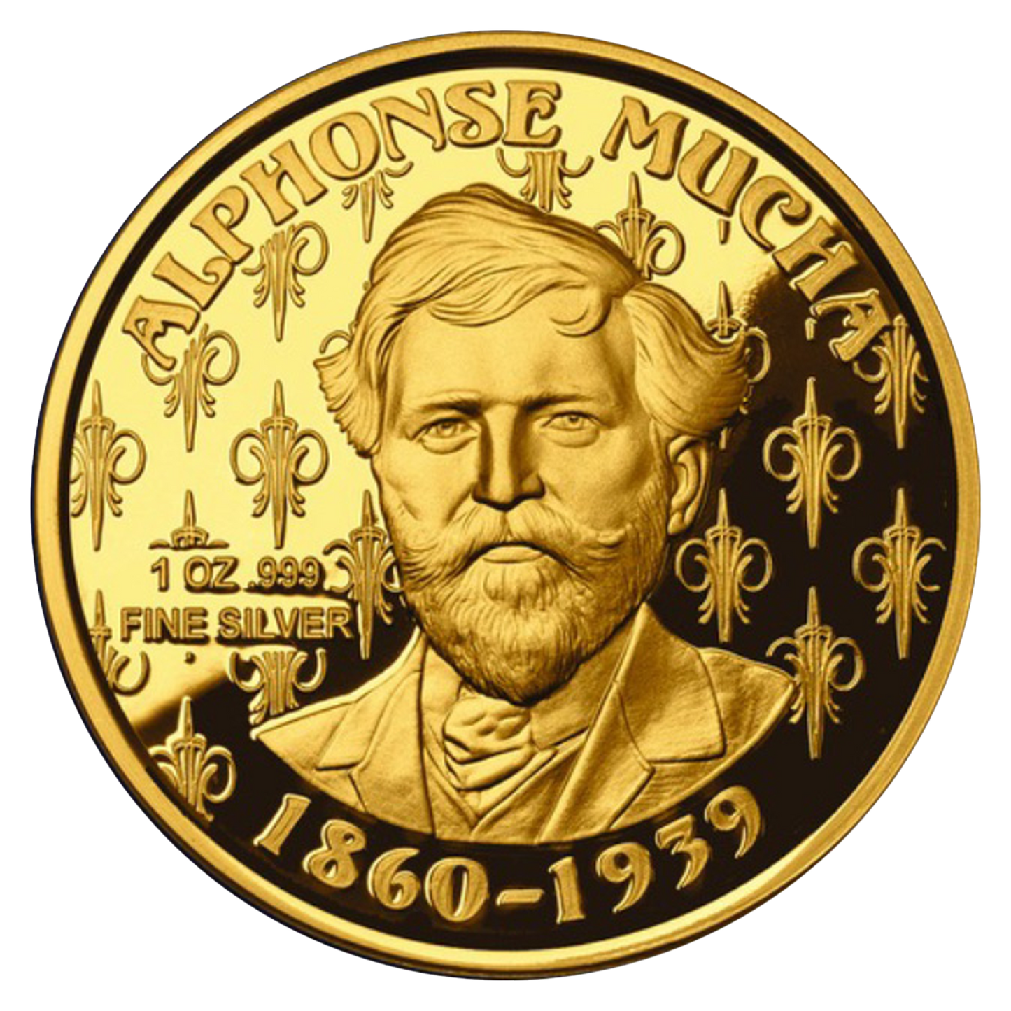 Buy 1 oz Silver Mucha Laurel Gold Plated Proof Round