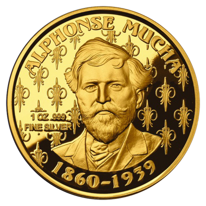 Buy 1 oz Silver Mucha Laurel Gold Plated Proof Round