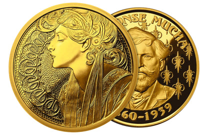 Buy 1 oz Silver Mucha Laurel Gold Plated Proof Round