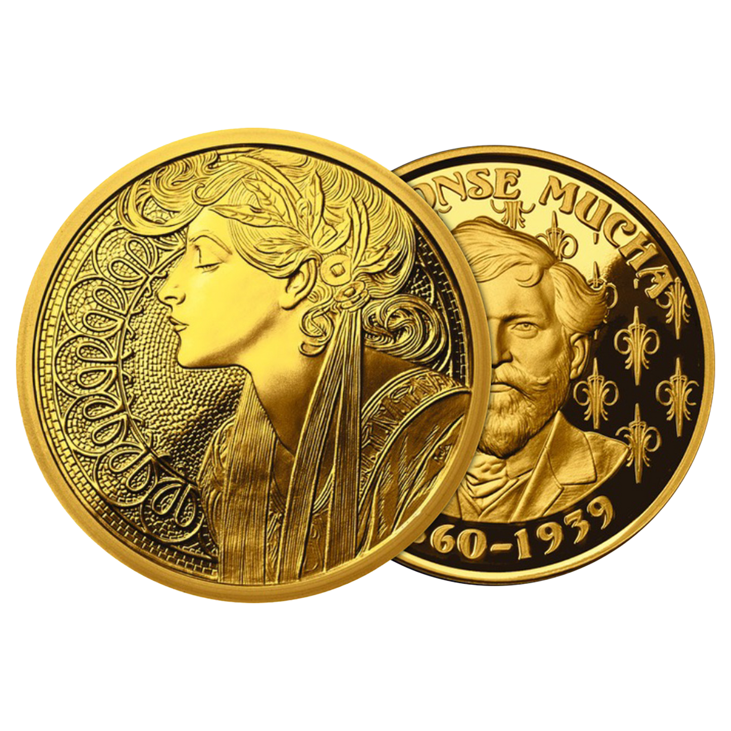 Buy 1 oz Silver Mucha Laurel Gold Plated Proof Round