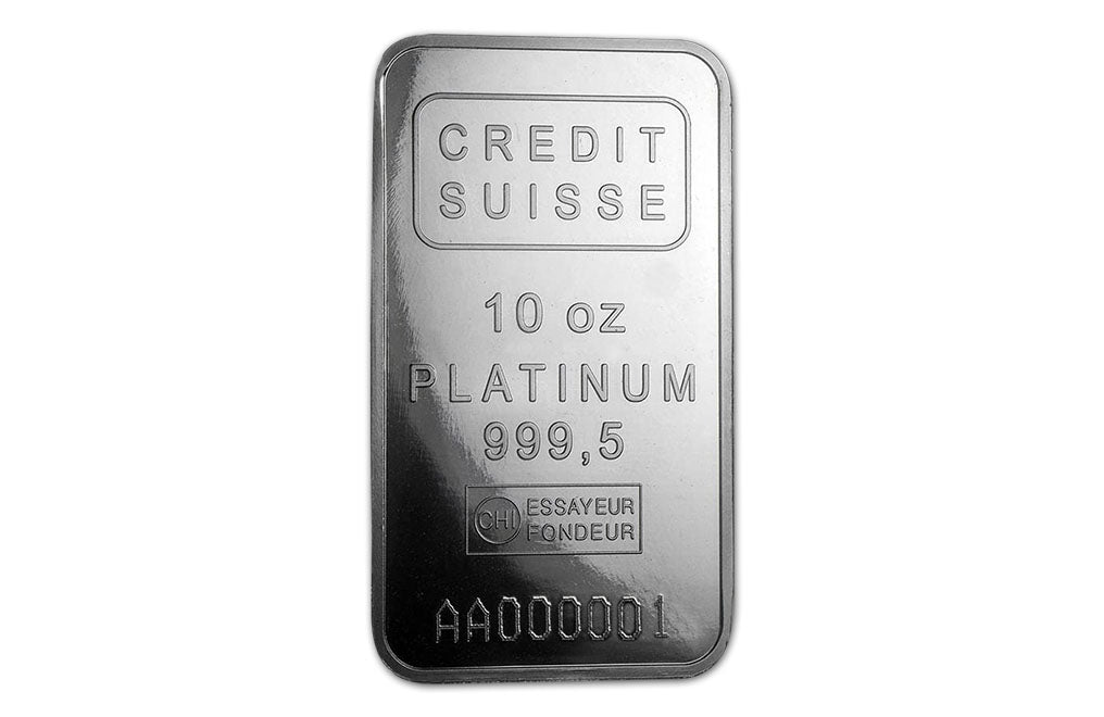 10 oz Platinum Credit Suisse Bars (w/assay certificate)