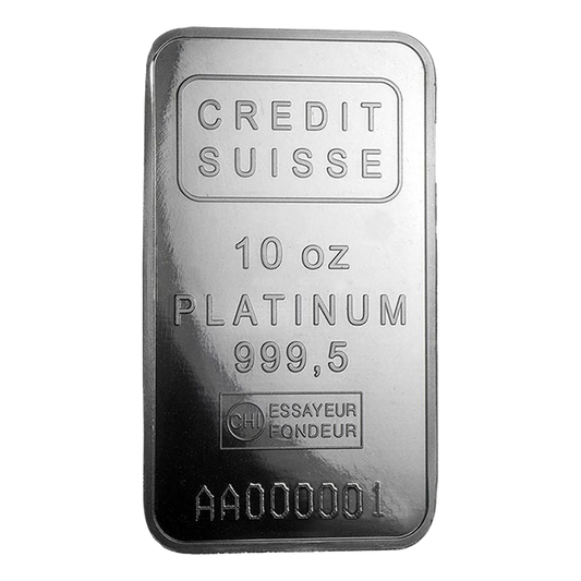 10 oz Platinum Credit Suisse Bars (w/assay certificate)