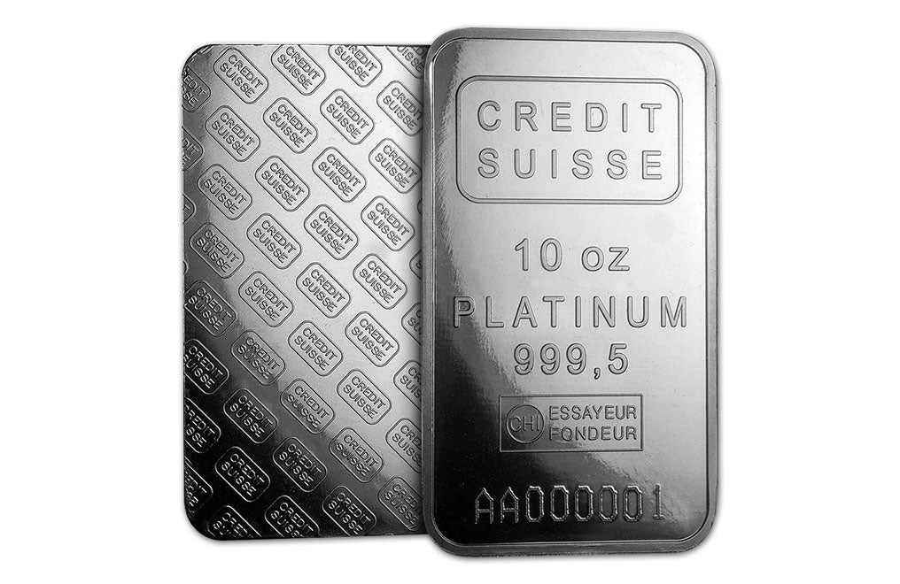 10 oz Platinum Credit Suisse Bars (w/assay certificate)